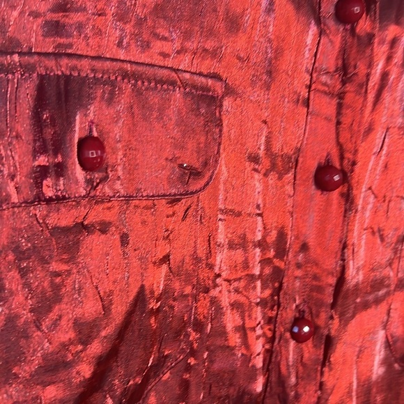 Artsy Whimsigoth Metallic Red Button Down Tunic Blouse | Women's 2X - Picture 7 of 11